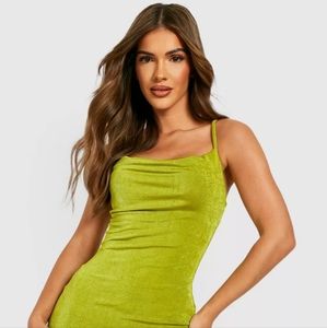 TEXTURED SLINKY COWL NECK SLIP DRESS